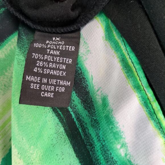 IN Studio Green Black Sheer Poncho Overlay Blouse Women's Plus Size 1X Boho Chic - Picture 4 of 10